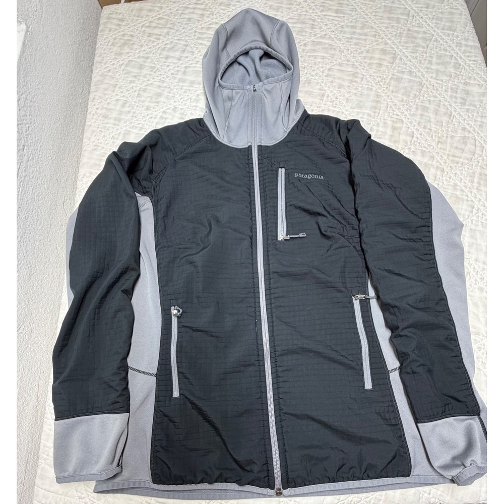 Patagonia Dual Aspect Hoody Women L Black Grey Full Zip Fleece Hybrid Jacket